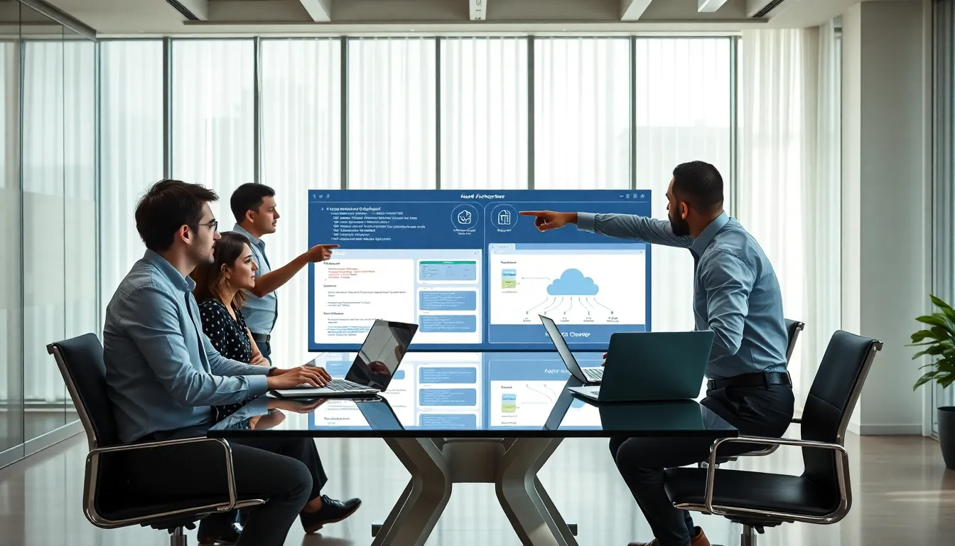 diverse team collaborating on software development in a modern office.