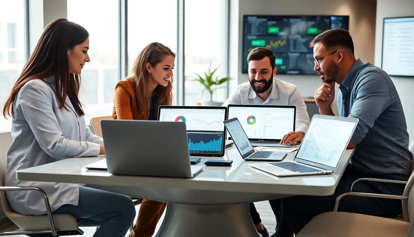 diverse team of data analysts discussing unique identifiers in a modern office.